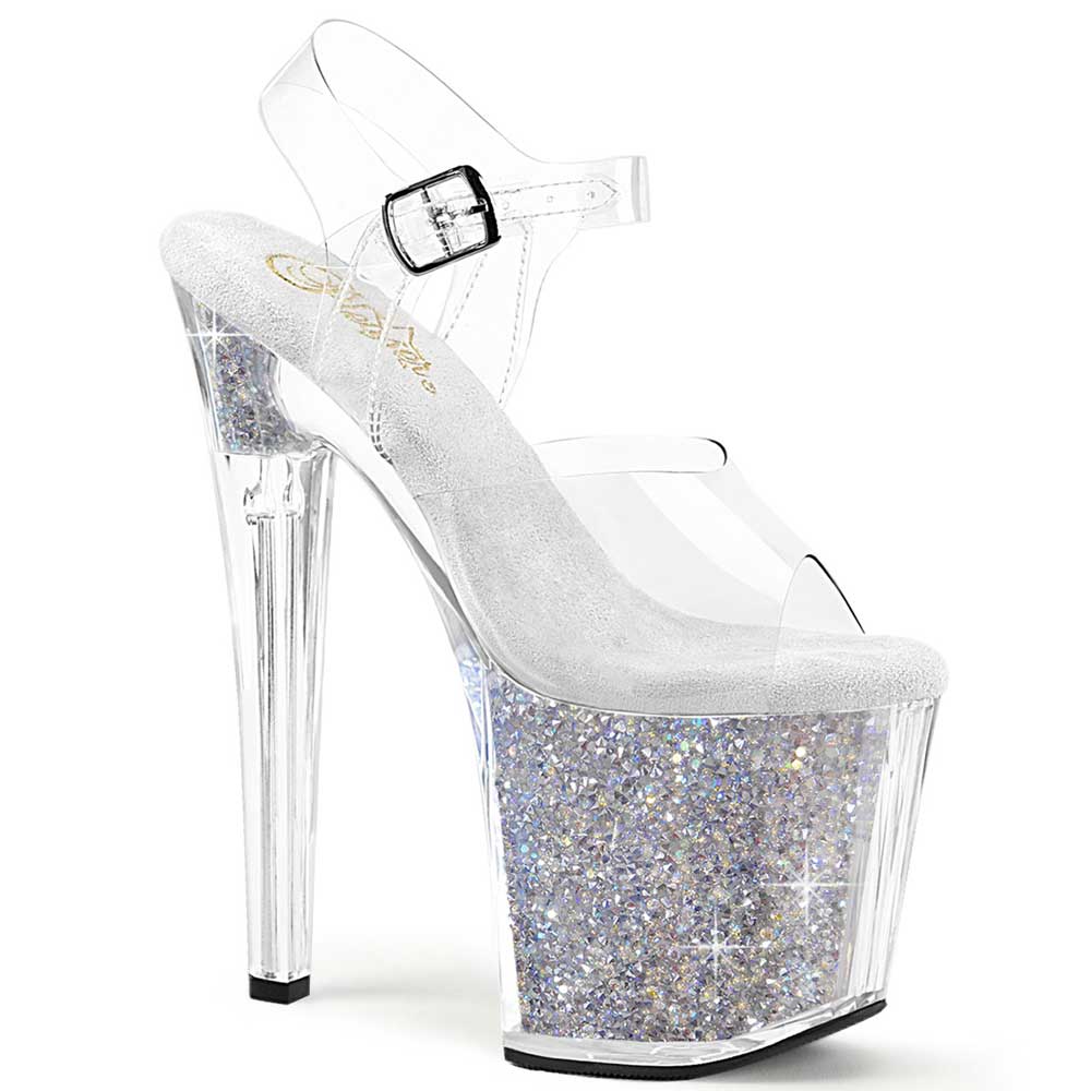 Pleaser - ENCHANT708RSI Ankle strap sandal, Pole dance shoes - Transparent/Silver coloured